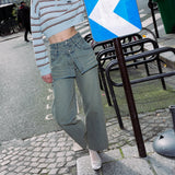 Layer denim wide pants