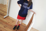 フレンズトゥギャザーパッチワークTシャツ - Navy (Loose Type)