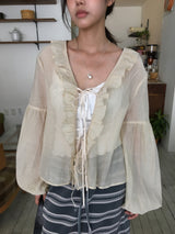 Clear chiffon ethnic blouse (2color)