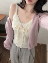 Round Loose Crop Shaggy Knit Cardigan (6color)