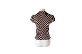 Ession Ribbon Puff V-Neck Check Shirt