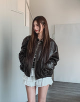 Pond cut washing two-way leather jacket
