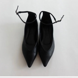 ポインテッドストラップフラットシューズ (LEATHER BLACK, SUEDE PINK, SUEDE BLACK 3COLORS!)
