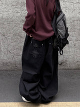 spica raw-edge embroidery pants