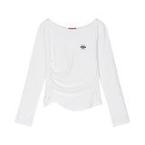 Shirred Slit Embroidered Long Sleeve (26FTP-LSTS08)