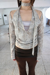 [ID] Distressed Halter Top & Bolero Set (Silver gray)