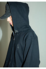  Cut Damage Washing Hood zip-up [ BLACK ]