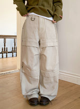 Snap Button Cotton D Ring Wide Pants (3color)