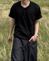 Near Henley Neck Cropped Knit Short Sleeve
