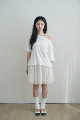 Big ribbon strap loose top - white