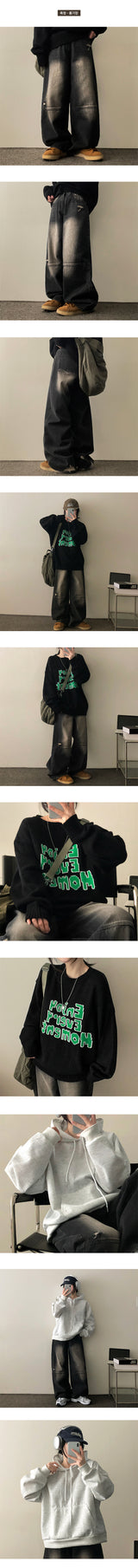 アンダムニーインシジョンダメージワイドデニムパンツ