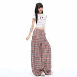Pink Check Wide-Leg Straight Pants