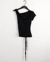 ヒップドリボンストラップワンオフショルダーtシャツ