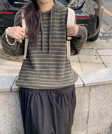 Milk Stripe Dangara Striped Hooded Knitwear