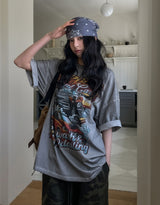 ヴィンテージカーウォッシュプリントルーズ半袖Tシャツ