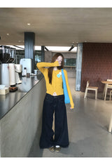 Flower Broach Yellow Round Cardigan