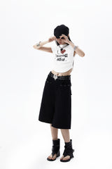 デザインセンススパイシーガールショートグラフィティプリントノースリーブTシャツ