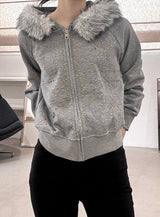 Cross Studded Hood Zip-Up