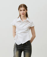 EVE STRIPE WRAP CAP SLEEVE SHIRT / WHITE