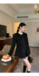 Black round wool no collar jacket