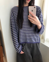 Zuri Stripe Pattern Round Neck Loose Fit Long Sleeve Knit