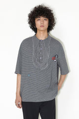 Lace stripe polo short-sleeved T-shirt