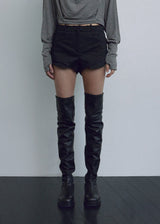 ROUGH-CUT SHORTS, COTTON BLACK