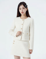 Basic Round neck Tweed Setup Ivory
