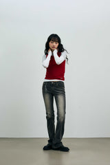 COMET LAYERED SLEEVE TOP / RED