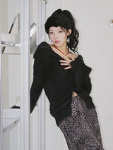 Black Angora Turtleneck Cardigan Knitwear
