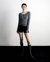 Henley Neck Long Sleeve Stripe Charcoal