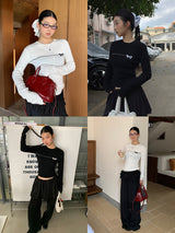 Bow Line Round Long Sleeve Knit T-shirt