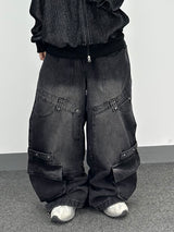 overlap denim pocket pants