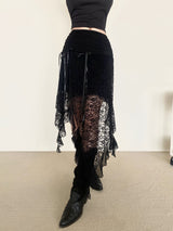 1370. Lace slit ribbon long sk (2color)