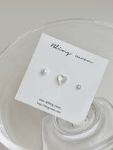 [3 set] shy pearl heart piercing set