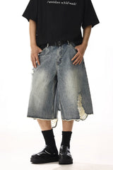 Vintage Washed Distressed Cropped Jeans