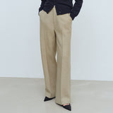 PINTUCK WIDE WOOL SLACKS PANTS - CREAM