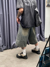 No.0769 washing wide 7 denim SHORTS