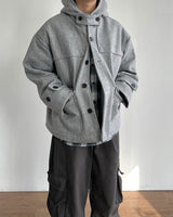 Carbon Wool Hooded Half Coat
