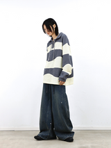 RELABEL(ラベル) ワッフルウィーブエスニックパターンコントラストカラーノッティドファブリックパッチワークプルオーバーニット