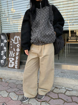 ハンポ ピンタック ピーチファズ ワイドパンツ