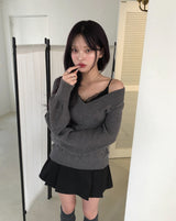 ディブロングスリムケーブルVネックニット
