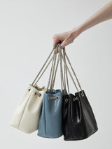 TIWI chain leather bucket bag / Cream Ivory