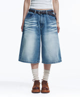 Cross Stud Denim Bermuda Pants - Light Blue