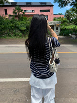 [MADE] Spool Stripe Unbalanced Off-Shoulder T-Shirt