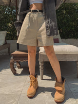 pintuck wide cotton half pants