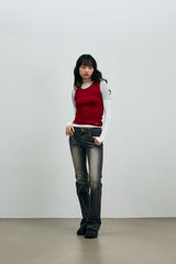 COMET LAYERED SLEEVE TOP / RED