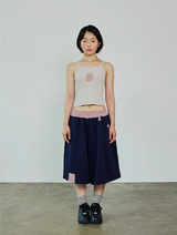 チェックバンディングバミューダパンツ - ネイビー