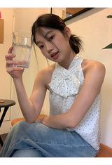 ドットシャインホルターノースリーブブラウス