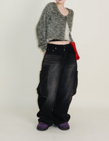 Square pocket balloon fit corduroy pants